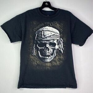 Pirates Of The Caribbean Hanes Mens T-Shirt Black White Preshrunk Cotton M